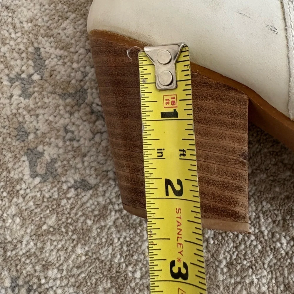 White Perforated Leather Western Boots Stacked Heel - Picture 16 of 16